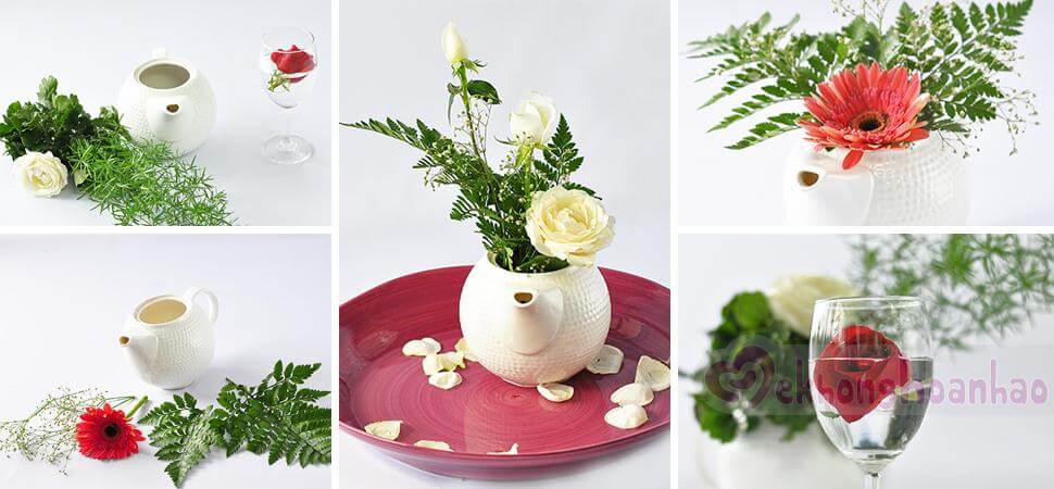 Cách cắm hoa đẹp trong ấm trà đơn giản