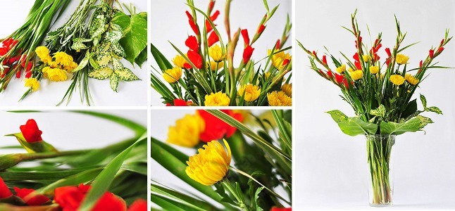 Cách cắm hoa lay ơn và cúc ngày Tết đơn giản